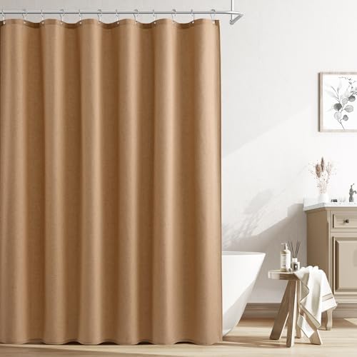 Naturoom Linen Shower Curtain 72 Inch Long for Bathroom Camel 1 Panel