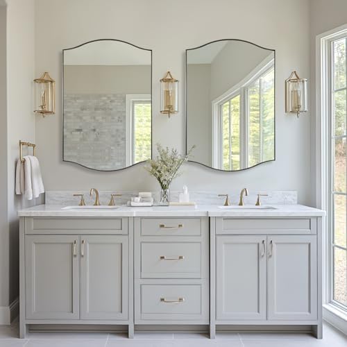 ANDY STAR Chrome Bathroom Mirror, 24"x36" Scalloped Wall Mirror in Stainless Steel Metal Frame, Unique Vanity Mirror with Modern Curved Edge Design, Ideal for Bathroom, Bedroom, Entryway
