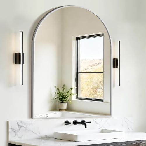 FICTOR 30" x 40" Arched Bathroom Vanity Mirror for Over Sink, Silver
