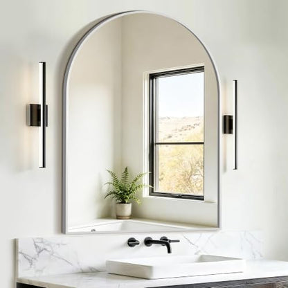 FICTOR 30" x 40" Arched Bathroom Vanity Mirror for Over Sink, Silver