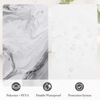3 in 1 Grey Marble Shower Curtain Set with PEVA Liner & 12 Hooks, 72 x 72