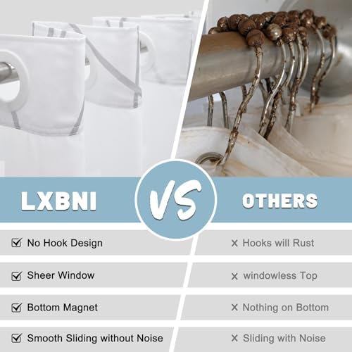 LXBNI Ombre Grey White No Hook Shower Curtain with Liner, 71 x 74 Inch