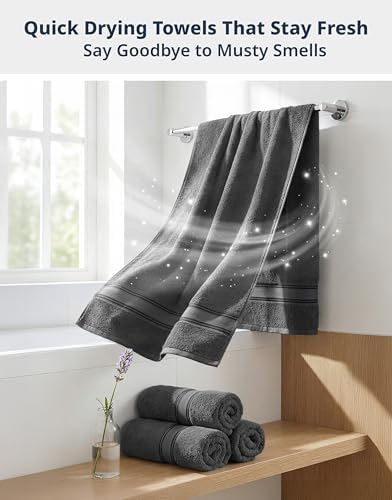 LANE LINEN Towel Set for Bathroom 4 Piece Soft Absorbent Quick Dry - Grey