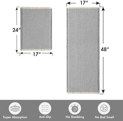 MIULEE Set of 2 Waffle Bathroom Rugs LightGrey&Cream 17"x24"+17"x48"