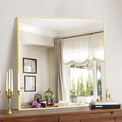 COFENY Gold Bathroom Mirror for Wall, 30x30 Inch Square Mirrors with Metal Frame, Modern Vanity Wall Mirror Decor for Bathroom Living Room, Entryway Hangs Horizontal or Vertical