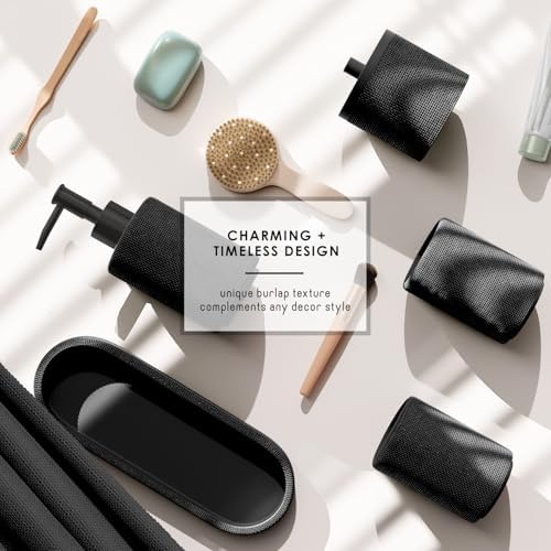 Clara Clark Bathroom Set - Black Bathroom Accessories Set, 19PC Bathroom Accessory Set, Bathroom Sets with Shower Curtain Set, Soap Dispenser & Toothbrush Holder