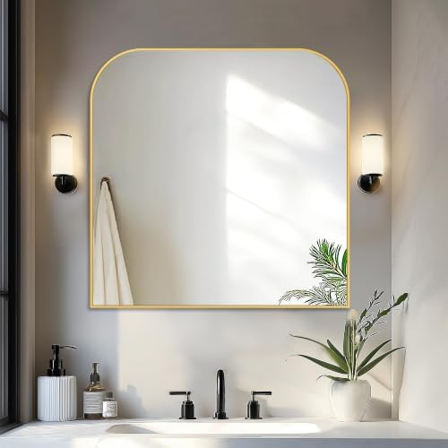 Delma 30"x30" Gold Metal Framed Bathroom Mirror for Over Sink