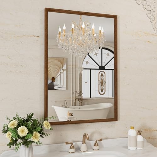 WEER Walnut Bathroom Vanity Mirror 24X36 Inch