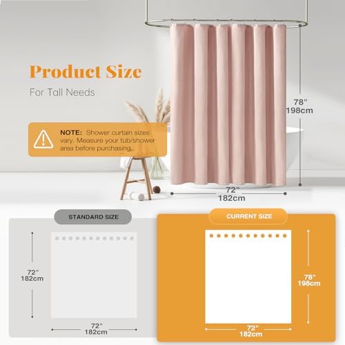 BTTN 72x78 Linen Textured Waterproof Fabric Shower Curtain Set, Blush Pink