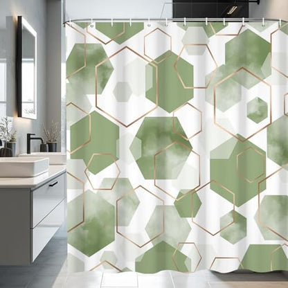 deFouliao Sage Green Modern Shower Curtain Geometric Grid Art Abstract Waterproof Bathroom Curtain for Bathtub Home Hotel Decor, Washable with Hooks, 72x78 Inch