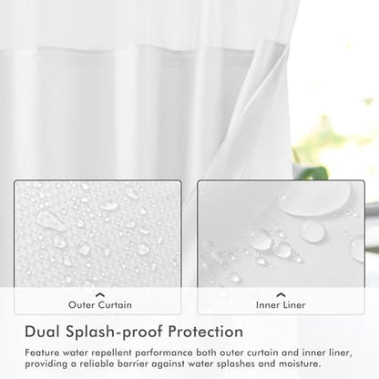 Mrs Awesome No Hook Shower Curtain with Snap-in Fabric Liner 71x74, White
