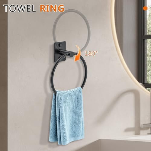 5 Pieces Bathroom Hardware Accessories Set Matte Black Towel Bar Set Stainless Steel Wall-Mounted 23.6 Inch Towel Holder