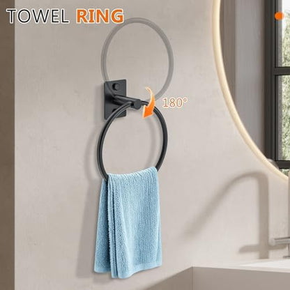 5 Pieces Bathroom Hardware Accessories Set Matte Black Towel Bar Set Stainless Steel Wall-Mounted 23.6 Inch Towel Holder