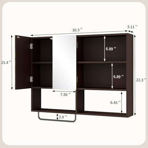 Bathroom Wall Cabinet, Medicine Cabinet with Mirror, Espresso