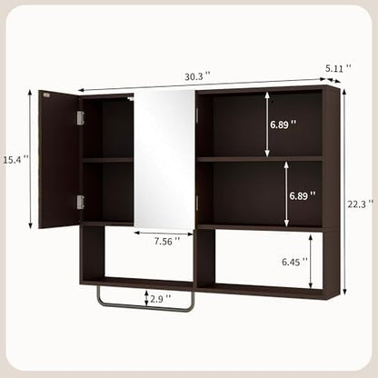 Bathroom Wall Cabinet, Medicine Cabinet with Mirror, Espresso