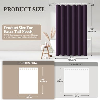 BTTN Extra Long Linen Textured Waterproof Shower Curtain, 72x96, Purple