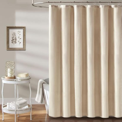 BTTN 72x80 Linen Textured Waterproof Fabric Shower Curtain Set, Beige/Cream