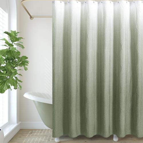 Gibelle 72x78 Long Shower Curtain, Ombre Sage Green 3D Embossed Half Bath Curtain