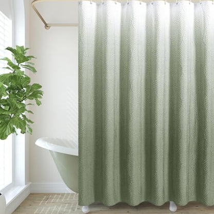 Gibelle 72x84 Extra Long Shower Curtain, Ombre Sage Green 3D Embossed Half Bath Curtain