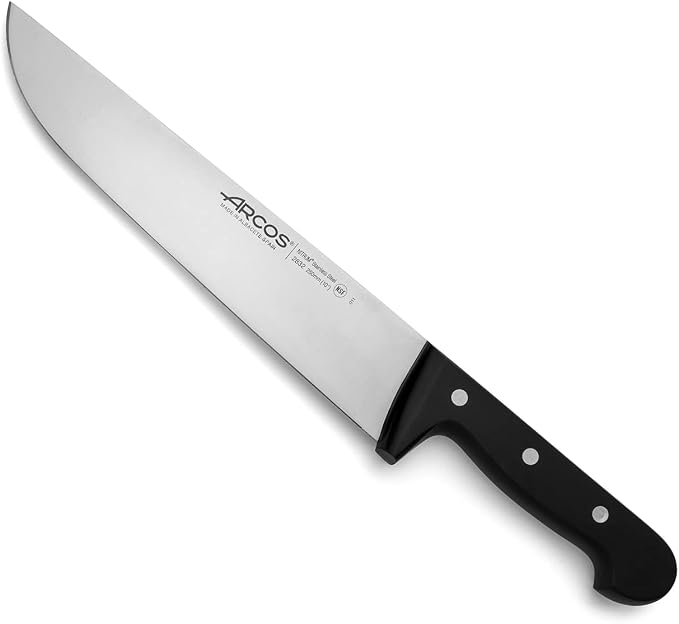 Arcos Butcher Knife 10 Inch Nitrum Stainless Steel and 250 mm blade. 353 gr. Professional Cleaver Knife. Ergonomic Polyoxymethylene POM Handle. Series Universal. Color Black