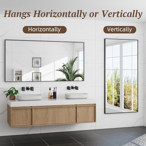 Bathroom Mirror 60" x 30", Large Rectangle Wall Mirror, Black