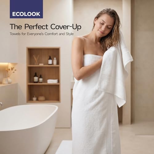 ecolook 2 Pack 100% Cotton Bath Towels, 28 x 55 Inches, Soft