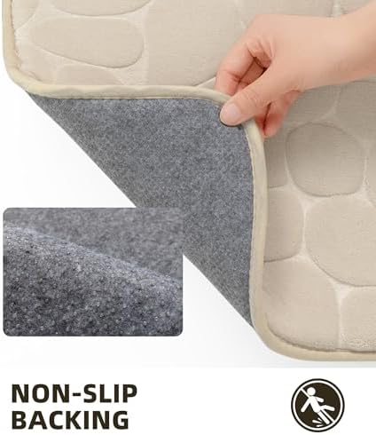YIHOUSE Memory Foam Bath Mat Cobblestone Bathroom Rugs Super Water Absorbent Bath Mats for Bathroom Machine Washable Bath Rugs(17x24,Khaki)