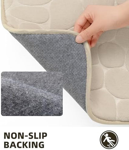 YIHOUSE Memory Foam Bath Mat Cobblestone Bathroom Rugs Super Water Absorbent Bath Mats for Bathroom Machine Washable Bath Rugs(17x24,Khaki)