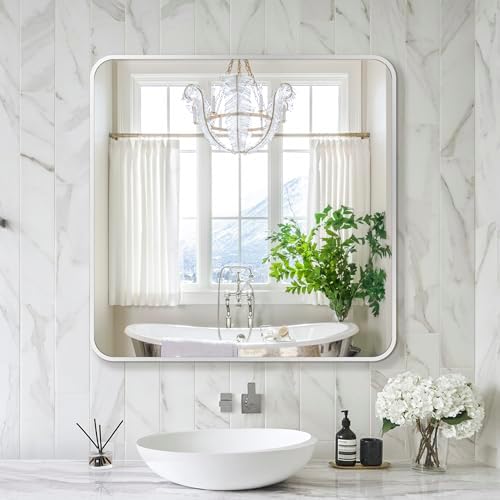 Delma Bathroom Vanity Mirror, Silver Framed Mirror for Over Sink, 30x30