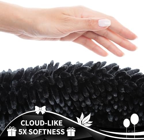 Yimobra Long Bathroom Rug Non Slip 44x24 Inch, Extra Thick Soft Absorbent Chenille Bath Mat, Machine Washable Quick Dry Bath Rugs for Bathroom Floor, Tub and Shower, Home Decor Accessories, Black