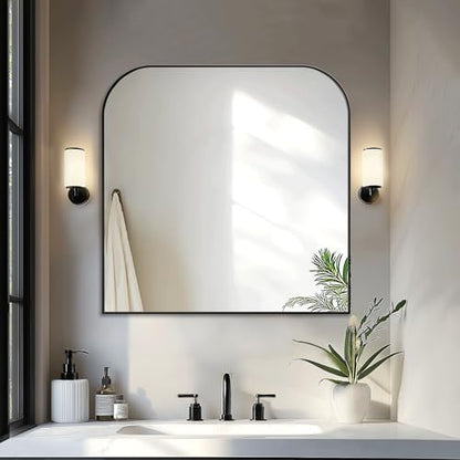 Delma 30"x30" Black Metal Framed Bathroom Mirror for Over Sink