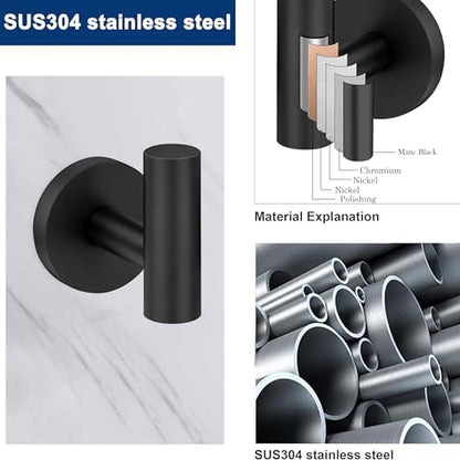 5 Pieces Bathroom Hardware Accessories Set Matte Black, 24Inch Round Towel Racks Set for Bathroom, SUS304 Stainless Steel Towel Bar Set, Toilet Paper Holder Wall Mounted