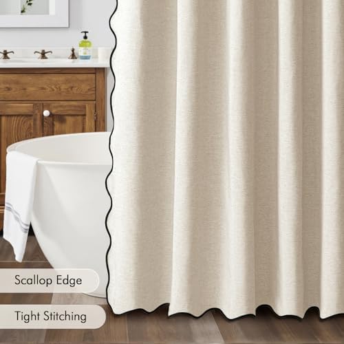 MIULEE 72"x84" Extra Long Scalloped Linen Shower Curtain Cream Beige