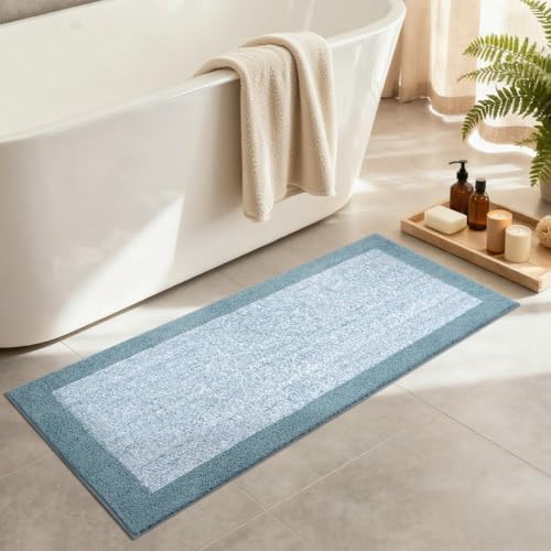 48x17 Bathroom Rugs Non Slip Washable, Soft Absorbent Bath Mat Dusty Blue