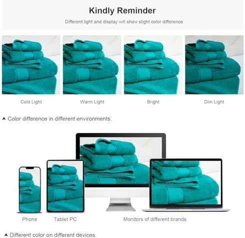 COZYART Bath Towel Set 6 PCS, Turquoise 100% Turkish Cotton 650GSM Soft