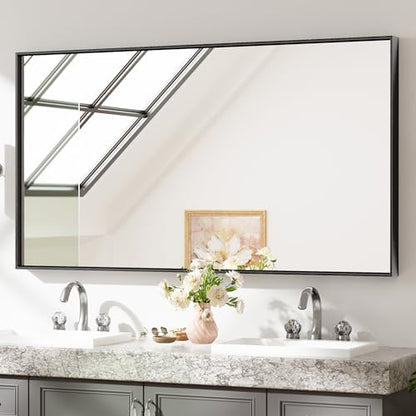 Keonjinn 55x30 Inch Black Bathroom Mirror for Over Sink, Aluminum Alloy