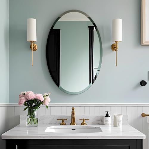 Bathroom Mirror for Over Sink 16" x 24" Oval Frameless Wall Mirror