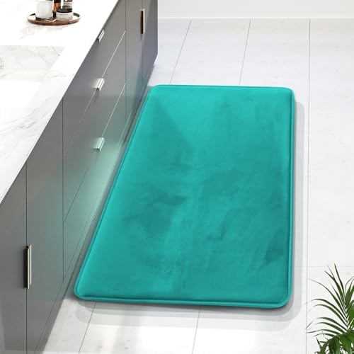 Clara Clark Bathroom Rugs, Velvet Memory Foam Bath Mat, Non-Slip Bath Rugs, Machine Wash, Dries Quickly, Ultra Soft Plush Bath Mats for Bathroom, 24 x 36, Teal Blue
