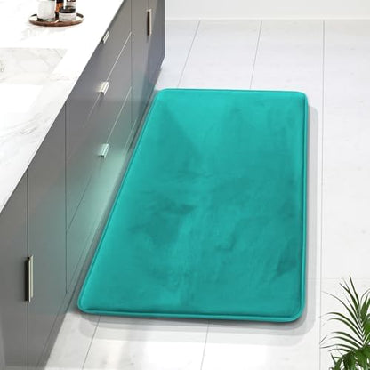 Clara Clark Bathroom Rugs, Velvet Memory Foam Bath Mat, Non-Slip Bath Rugs, Machine Wash, Dries Quickly, Ultra Soft Plush Bath Mats for Bathroom, 24 x 36, Teal Blue