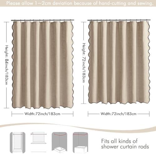 MIULEE Copper Brown Scalloped Linen Shower Curtain 72x72 Inches