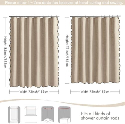 MIULEE Copper Brown Scalloped Linen Shower Curtain 72x72 Inches