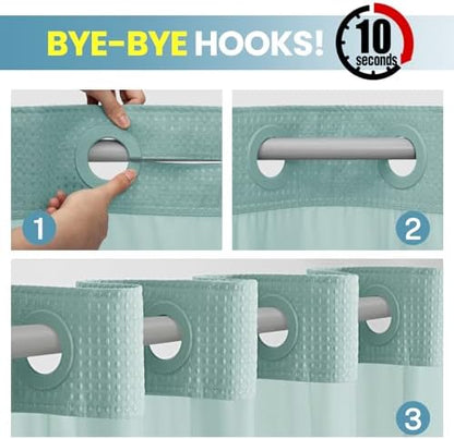 SORTTO No Hook Waffle Shower Curtain with Snap in Liner Set, 71x74, Teal