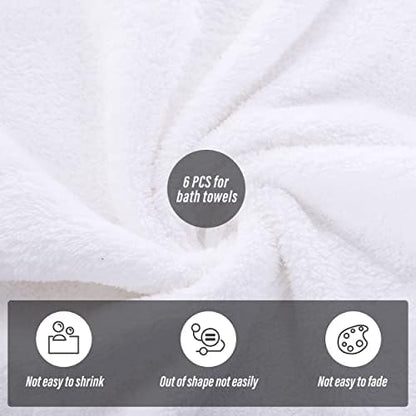 MOONQUEEN 6 Pack Premium Bath Towel Set - Quick Drying - Microfiber Coral Velvet Highly Absorbent Towels - Multipurpose Use as Bath Fitness, Bathroom, Shower, Sports, Yoga Towel (White)