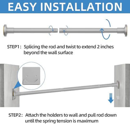 CorkLatta Matte Silver Shower Curtain Rod,1 Inch Diameter Stainless Steel Adjustable Spring Tension Rods 32 to 68",with Holders,Anti-Slip,Curtain Rods No Drilling(1 Pack)