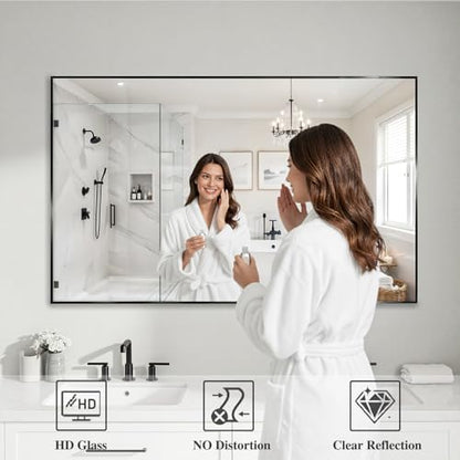 Koonmi Black Mirrors for Wall, 30x48 Inch Bathroom Mirror, Rectangular Wall Mirror for Living Room Bedroom Bathroom, Hangs Horizontally or Vertically