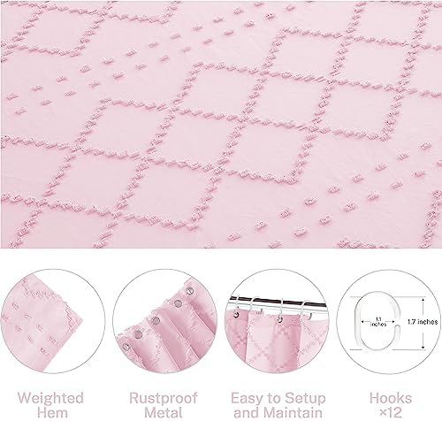 Siiluminisoy Boho Shower Curtain Pink Woven Fabric Cute Shower Curtain, 72 x 72 Tufted Chevron Textured Striped Modern Farmhouse Minimalist Cloth Shower Curtains for Bathroom