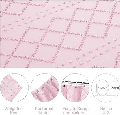 Siiluminisoy Extra Long Pink Boho Shower Curtain Woven Fabric Cute 84 Inch Shower Curtain, 72 x 84 Tufted Chevron Textured Striped Modern Farmhouse Minimalist Cloth Shower Curtain for Bathroom