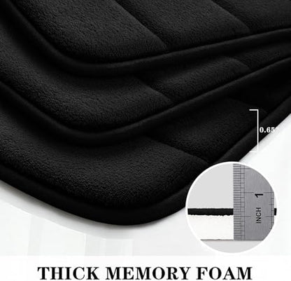 BYSURE Black Memory Foam Bathroom Rug Set 17"x24"+20"x32"+U20 x24