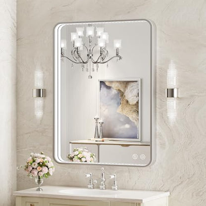 28x36 Inch LED Sliver Frame Bathroom Mirror,ETL Listed