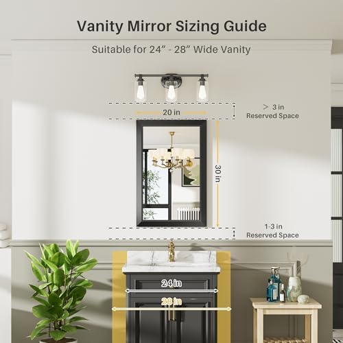 Briivue Black Metal Framed Bathroom Wall Mirror, 20x30 Inch